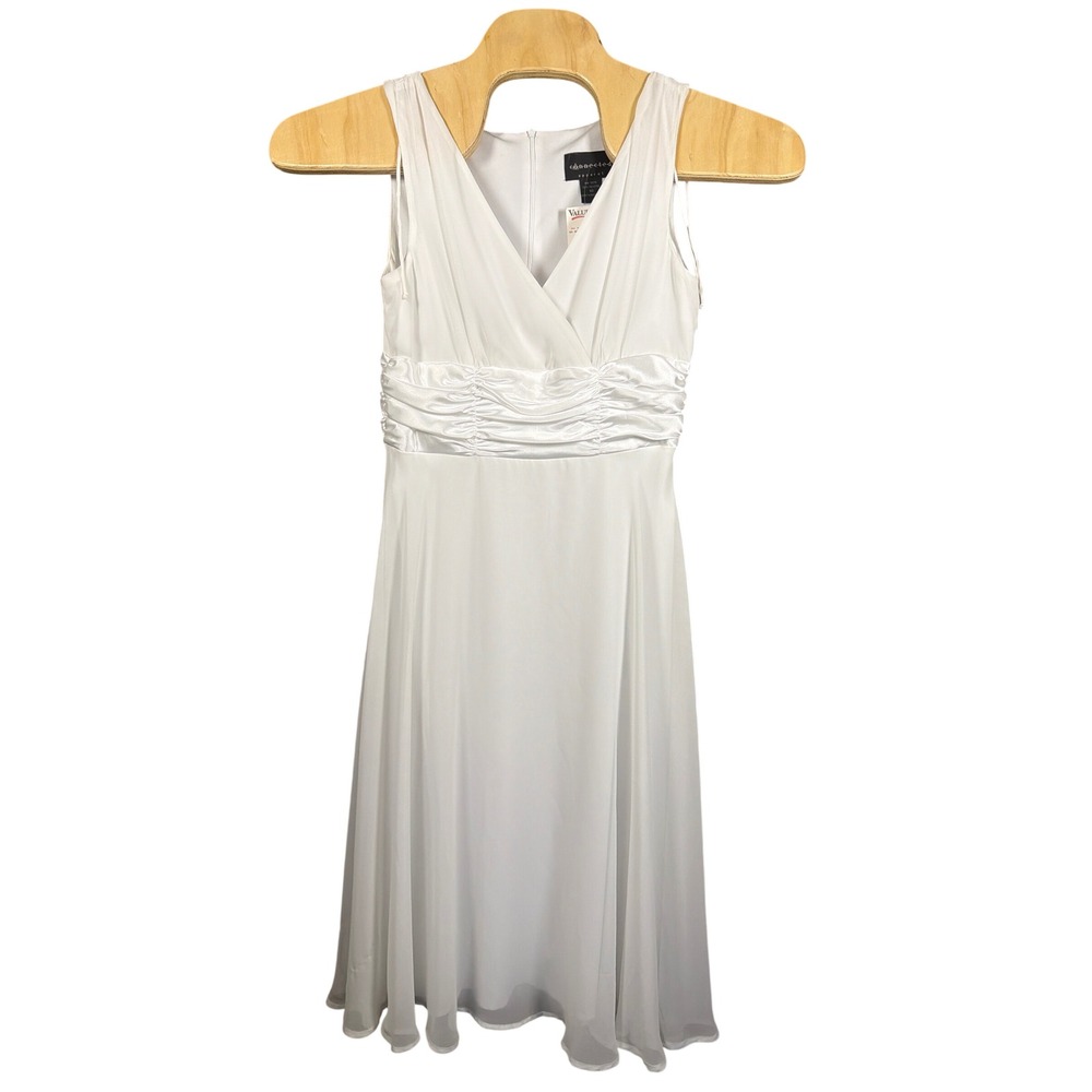 Connected Apparel Dress Womens 10 Cocktail White Ruched Satin Waist NEW